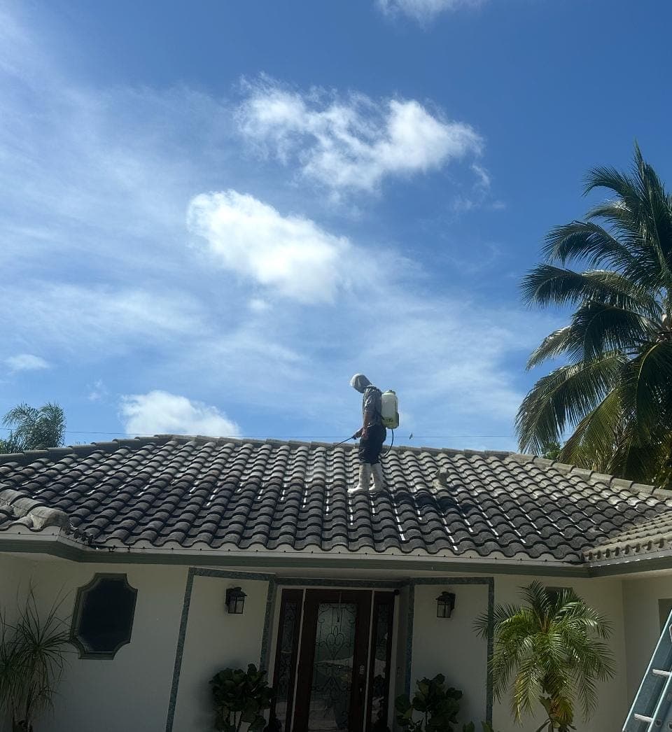 Rooftop soft wash, pressure washing by Off The Muscle in Palm Beach County